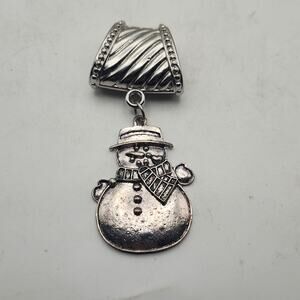 Silver Tone Snowman Scarf Slide Clip Dangle Christmas Pendant Charm Jewelry Gift